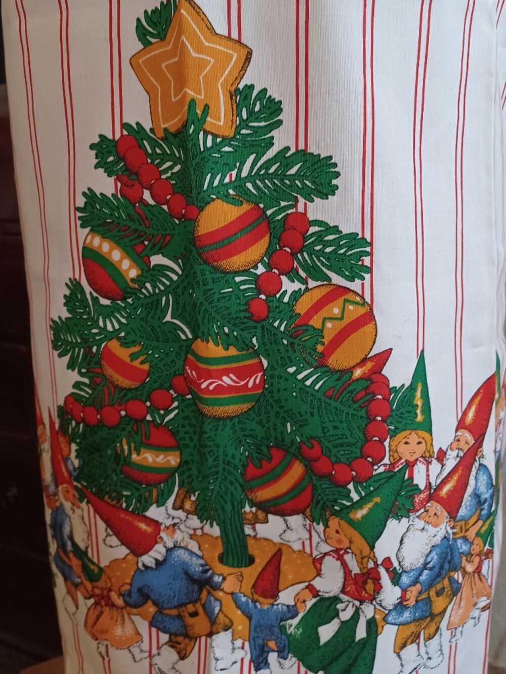 VTG 1979 Unieboek Christmas Gnome Apron Cottagecore Grannycore Red Stripe